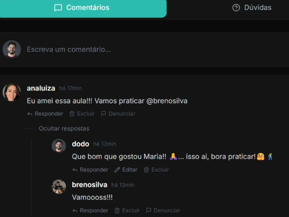 Comentários em cada aula